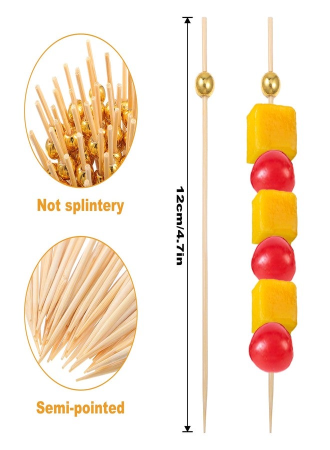 JOUTYFOR 1000 Pieces Cocktail Picks Fancy Toothpicks for Appetizers 4.7 Inch Bamboo Cocktail Sticks Appetizer Skewers for Drinks, Fruit, Charcuterie, Wedding Food Party, Gold - Image 2